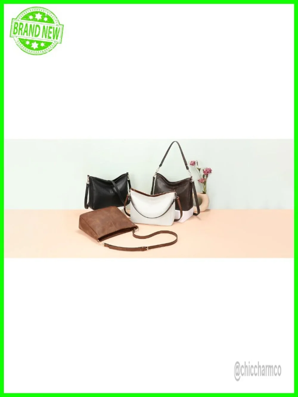 Soft Vegan Leather Hobo Shoulder Crossbody Bag Multi Pocket Tote